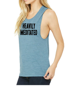 Heavily Meditated Yoga Tank - Rock Concert Crew Tee - Go OM Yourself