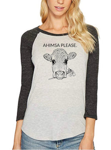 Ahimsa Please - High Vibe Raglan T-Shirt - Go OM Yourself